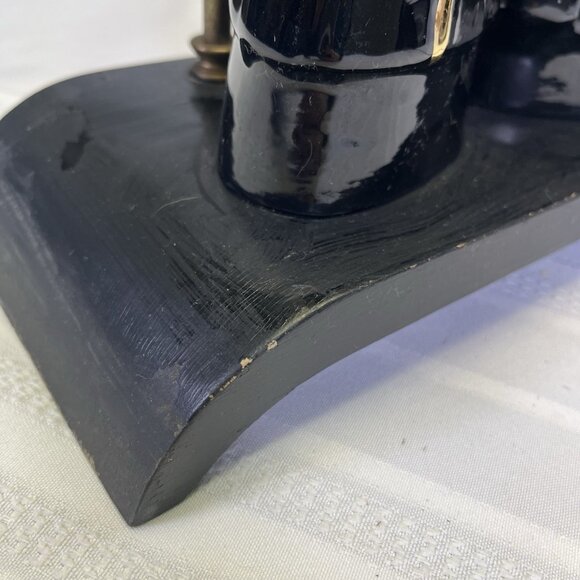 VTG 50s Ceramic Asian Couple Figural Lamp Pagoda MCM Black Gold Oriental Style - Picture 7 of 15